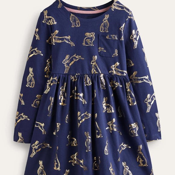 NWT Mini Boden Foil Bunnies Fun Jersey Dress